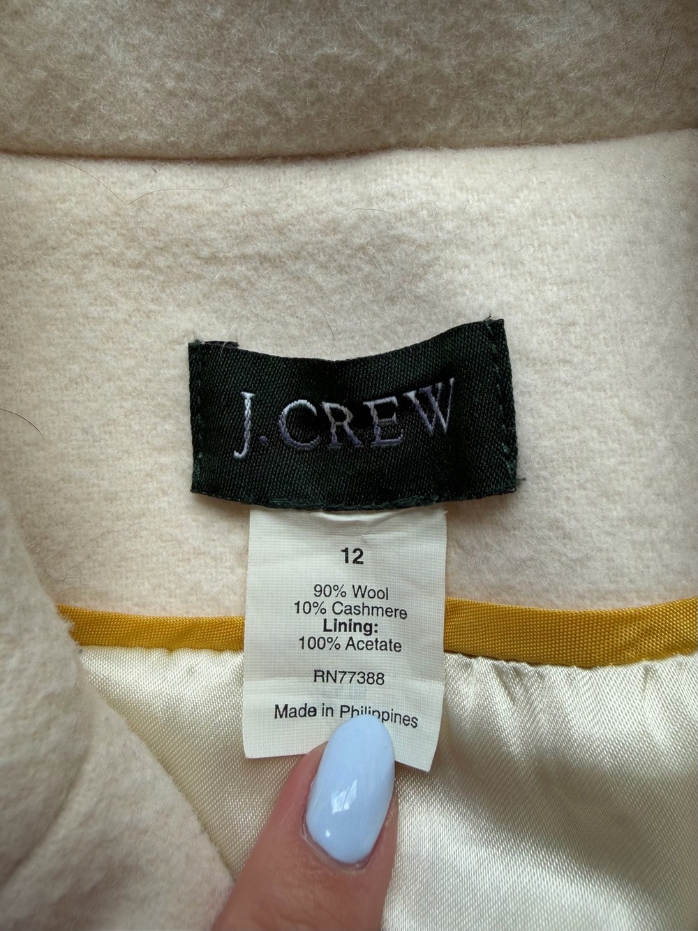 J.Crew Wool Cashmere Blend Double Breasted Peacoat Ivory Size 12 Classic Coat - Picture 6 of 9